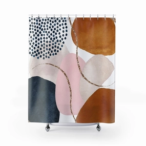 Boho Abstract Shower Curtain | Blush Pink, Ivory, Navy Blue Lighting,Home Lighting