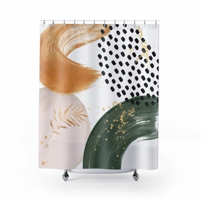Boho Abstract Shower Curtain | Burnt Orange, Blush Beige Green, Black Lighting,Home Lighting