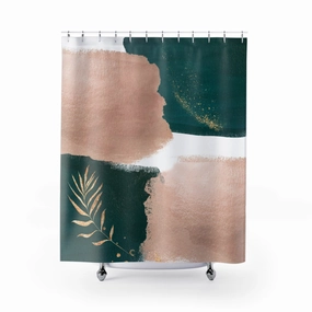 Boho Abstract Shower Curtain | Emerald Green, Beige Gold Floral Lighting,Home Lighting