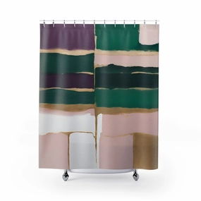 Boho Abstract Shower Curtain | Emerald Green Purple Pink Lighting,Home Lighting