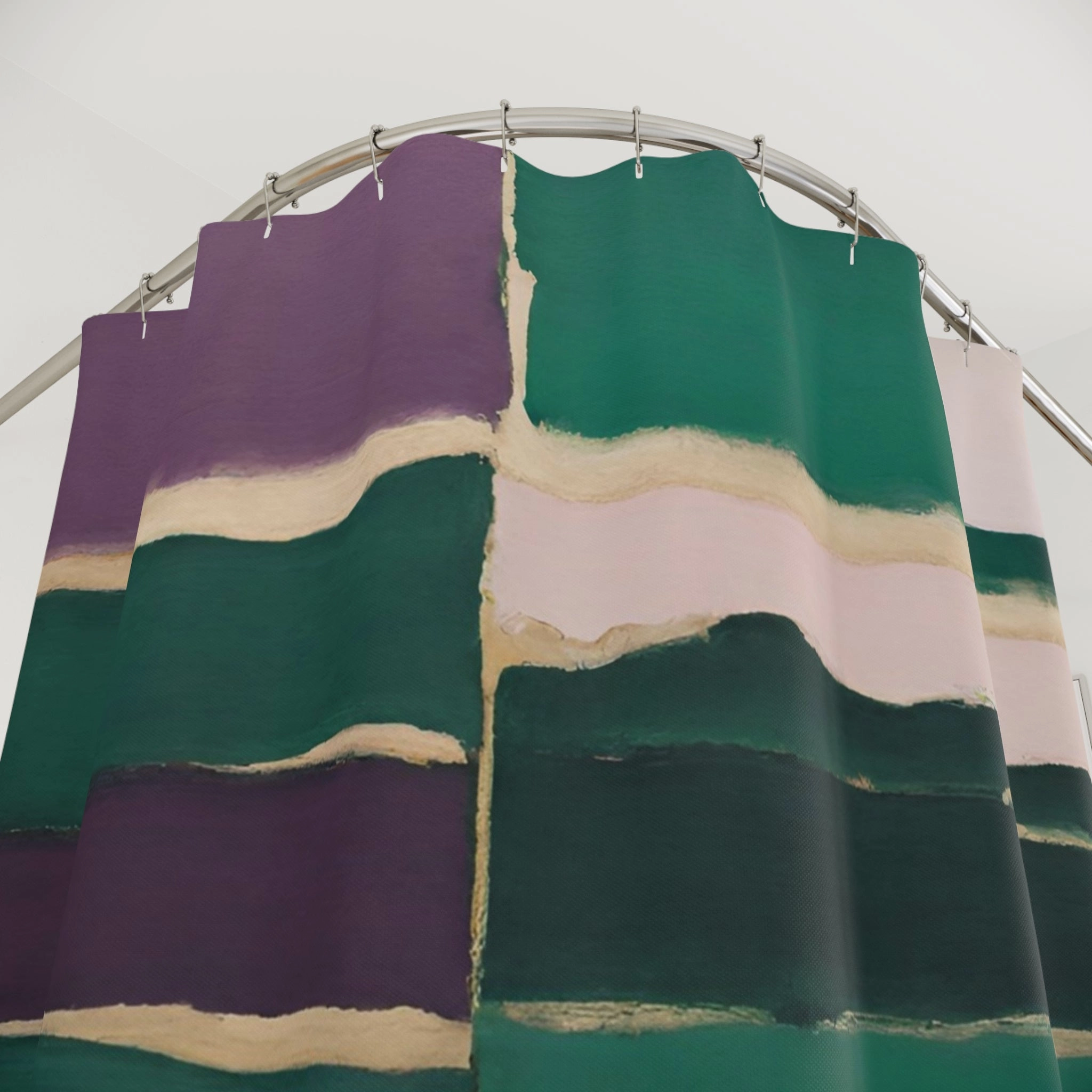 Boho Abstract Shower Curtain | Emerald Green Purple Pink