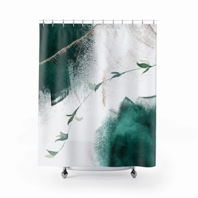 Boho Abstract Shower Curtain | Emerald Sage Green White floral Lighting,Home Lighting