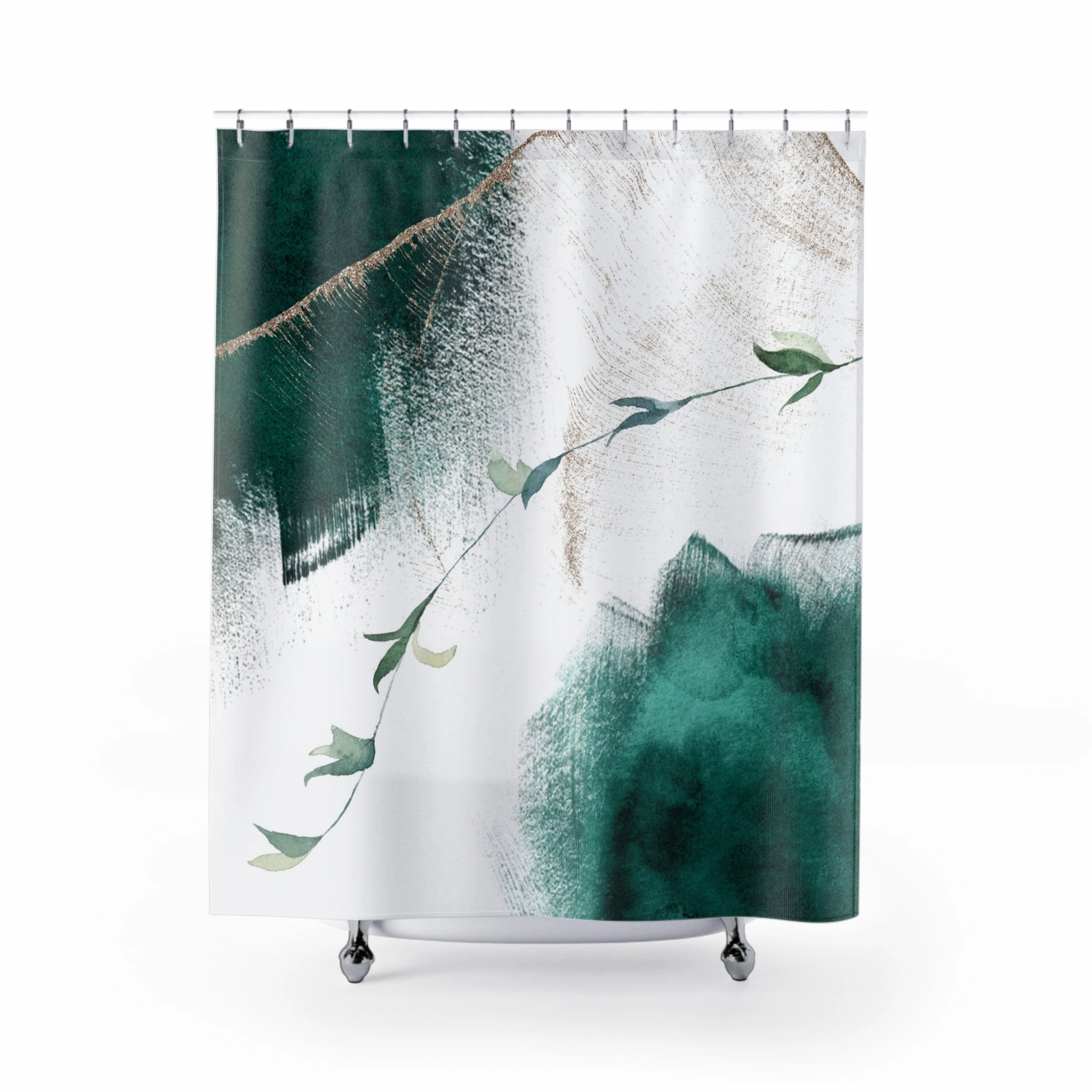 Boho Abstract Shower Curtain | Emerald Sage Green White floral Lighting,Home Lighting