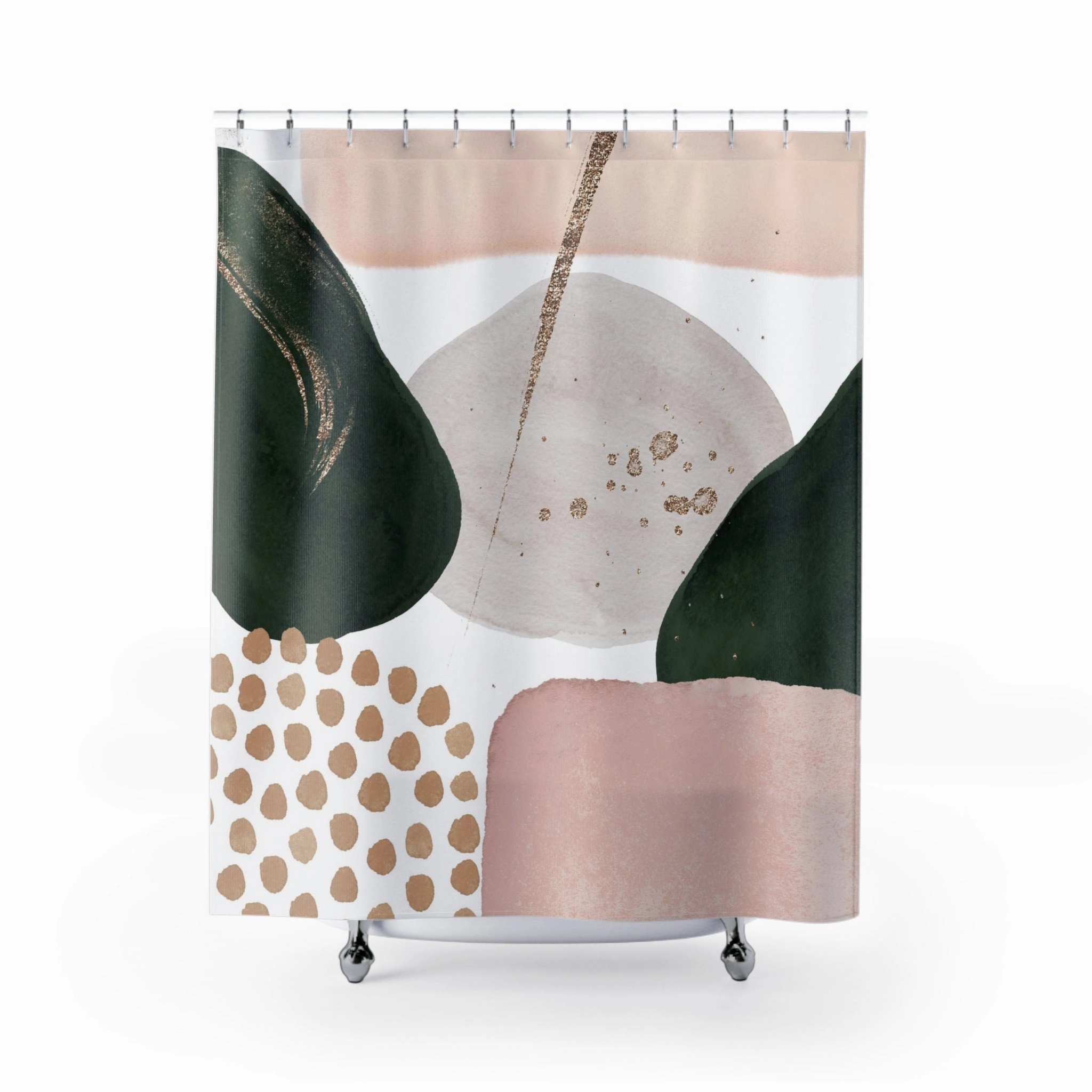 Boho Abstract Shower Curtain | Green Ivory, Blush Pink Beige Lighting,Home Lighting