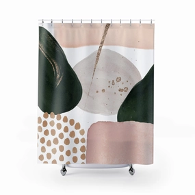 Boho Abstract Shower Curtain | Green Ivory, Blush Pink Beige Lighting,Home Lighting