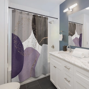 Boho Abstract Shower Curtain | Modern Black Lavender Purple, Grey Bathroom Lighting,Home Lighting