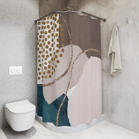 Boho Abstract Shower Curtain | Modern Brown Navy, Blush Watercolor Lighting,Home Lighting