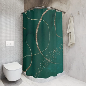 Boho Abstract Shower Curtain | Modern Green, Muted Gold Watercolor Lighting,Home Lighting