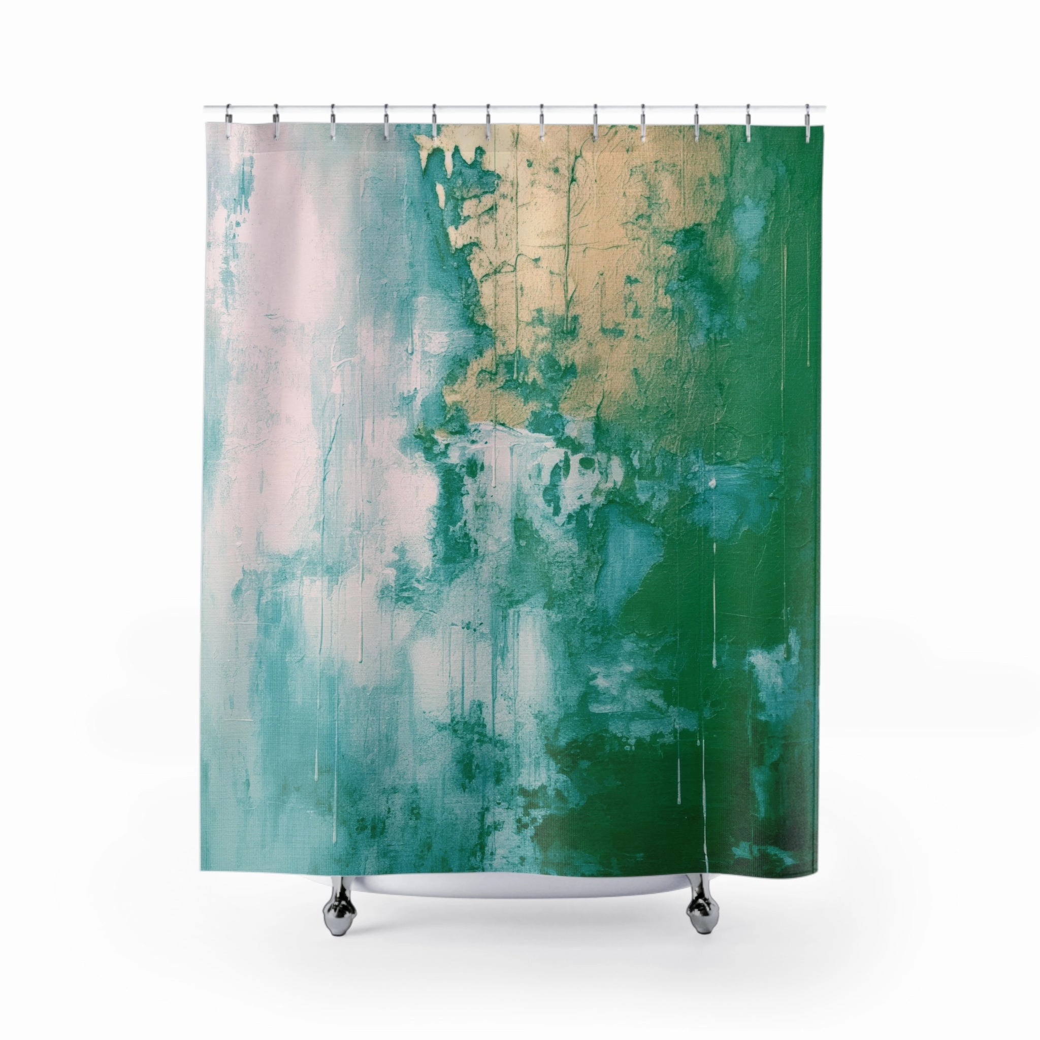 Boho Abstract Shower Curtain | Modern Green Pink, Muted Gold Lighting,Home Lighting