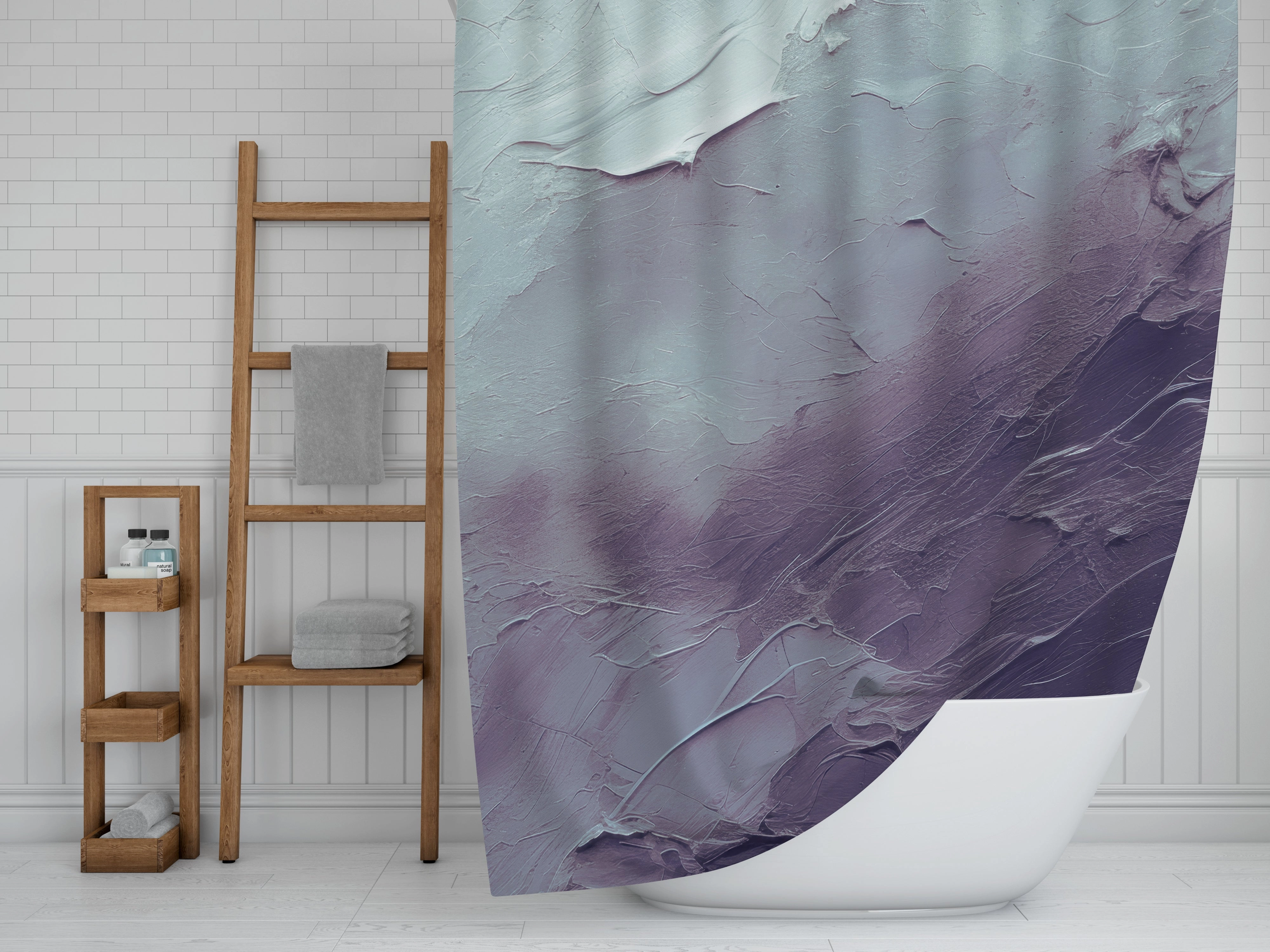 Boho Abstract Shower Curtain | Modern Mint Blue, Lavender Purple