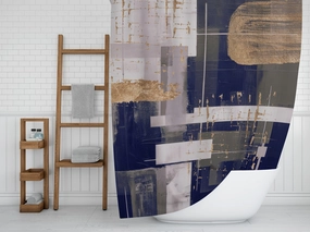 Boho Abstract Shower Curtain | Modern Navy Grey, Muted Gold Lighting,Home Lighting