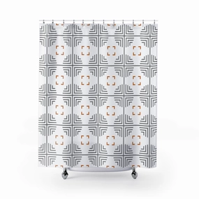 Boho Abstract Shower Curtain | Retro grey, white, asian art Lighting,Home Lighting