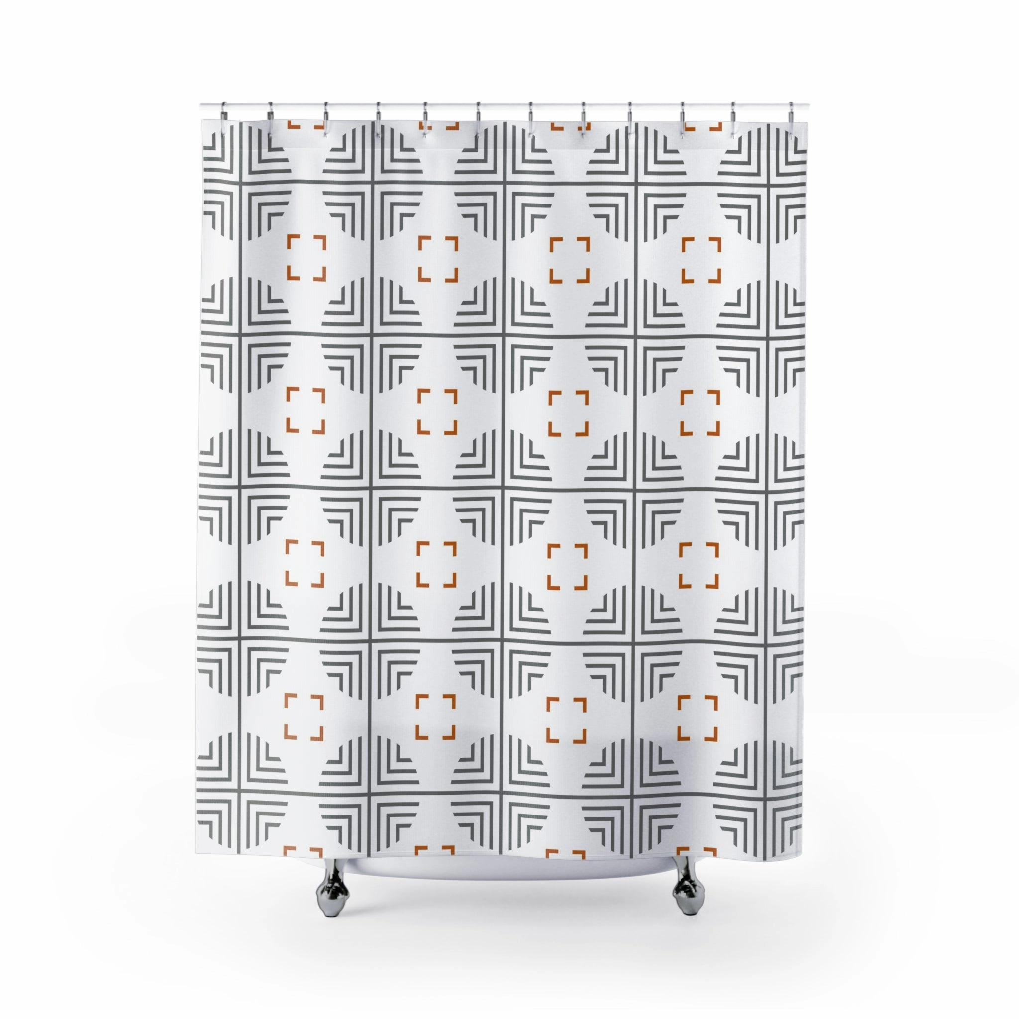 Boho Abstract Shower Curtain | Retro grey, white, asian art Lighting,Home Lighting