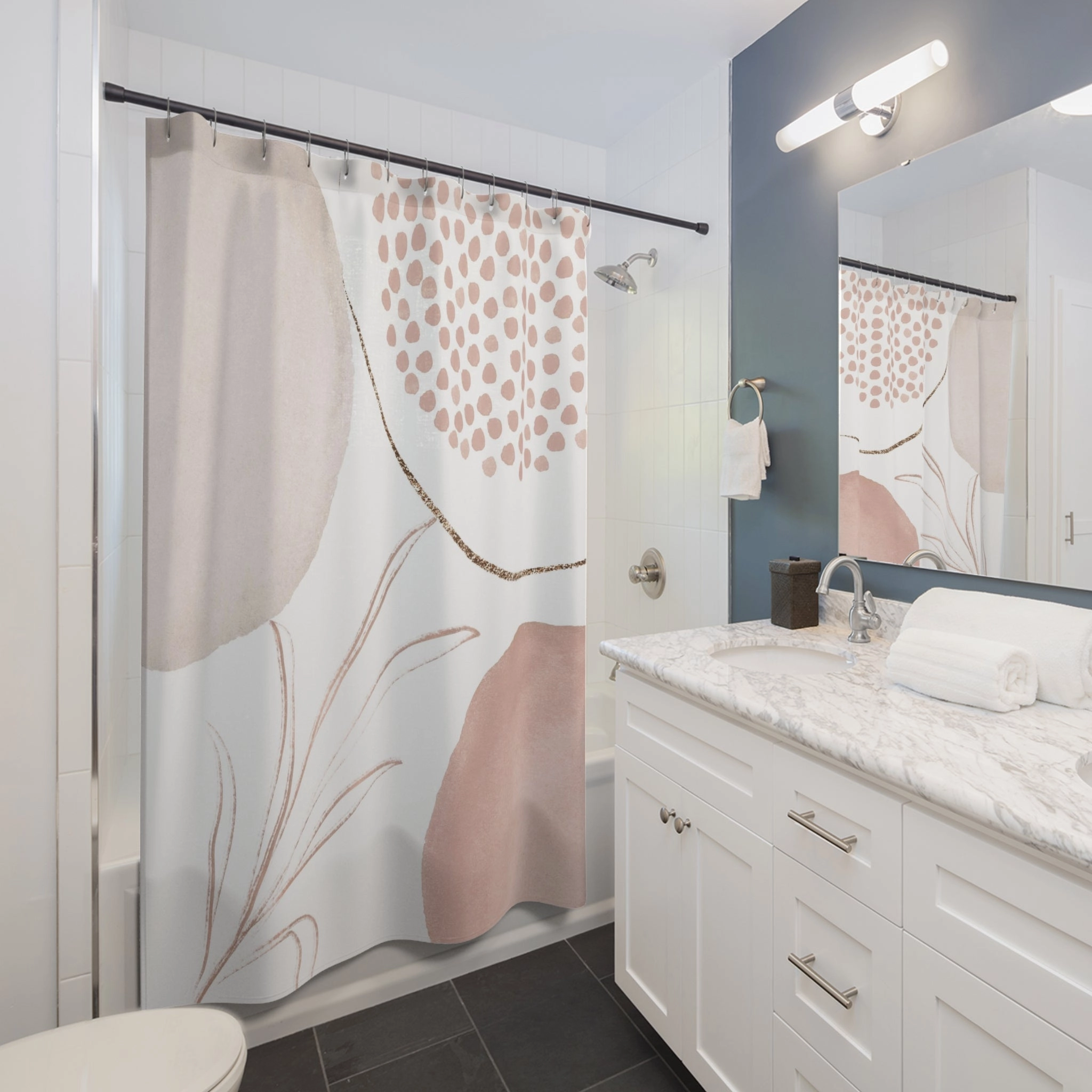 Boho Abstract Shower Curtain | White Blush Pink