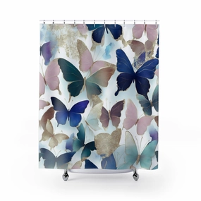 Boho Butterflies Shower Curtain | Teal Green, Blue Pink, Colorful Lighting,Home Lighting
