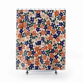 Boho Floral Shower Curtain | Blue Orange, Blush, Green Lighting,Home Lighting