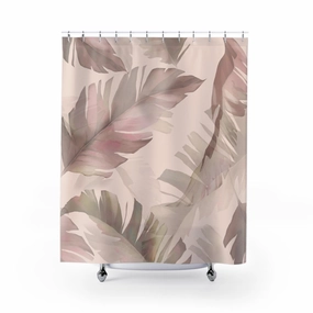 Boho Floral Shower Curtain | Blush Dusty Mauve Pink Tropical Leaves Lighting,Home Lighting