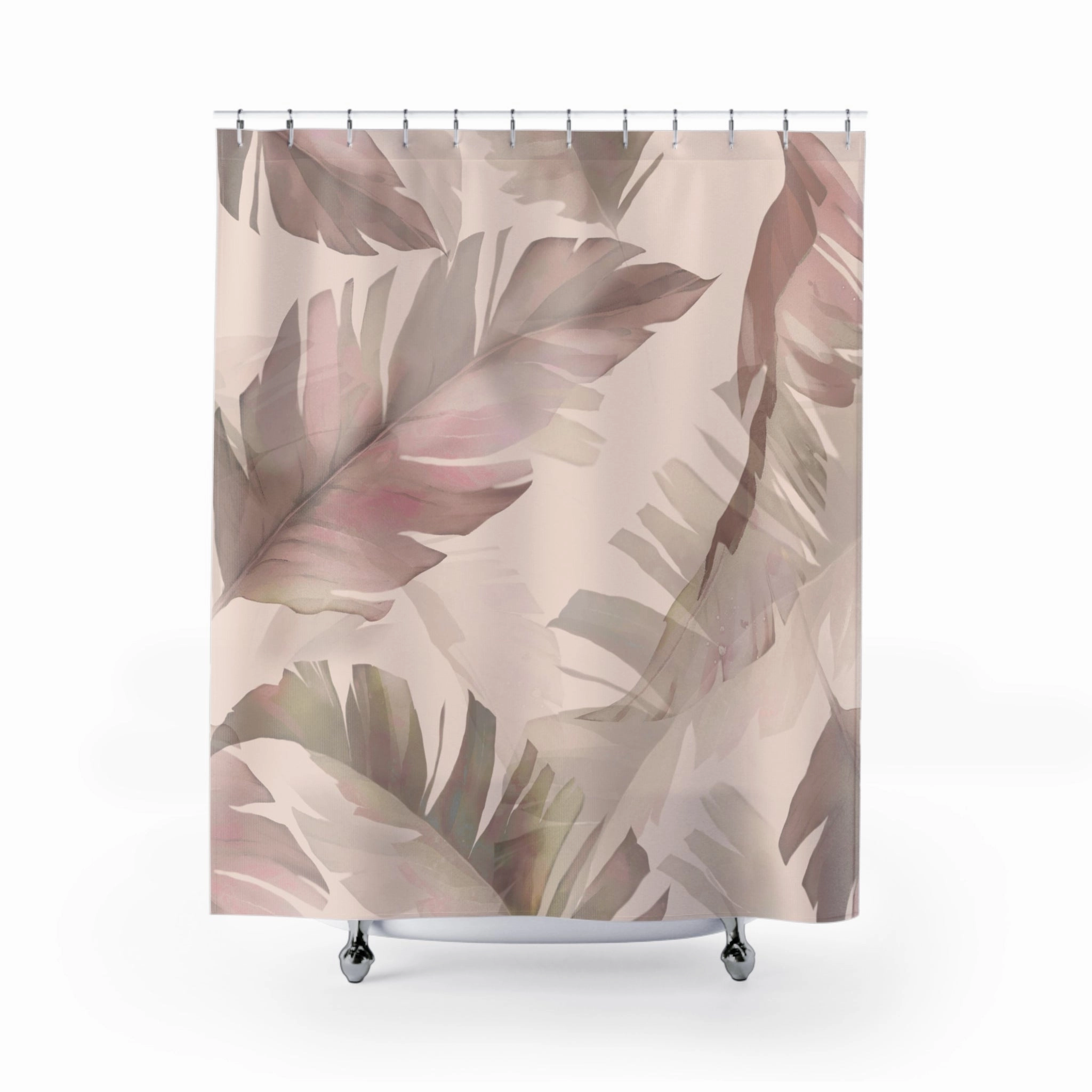Boho Floral Shower Curtain | Blush Dusty Mauve Pink Tropical Leaves Lighting,Home Lighting