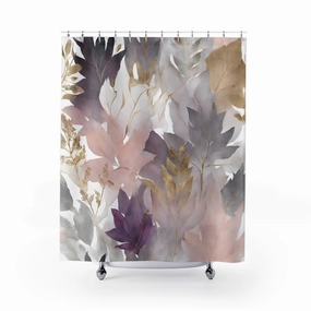 Boho Floral Shower Curtain | Blush Pink Grey, Beige Purple Leaves Lighting,Home Lighting