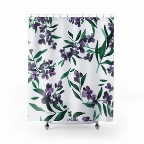 Boho Floral Shower Curtain | Botanical White Purple, Green Lighting,Home Lighting