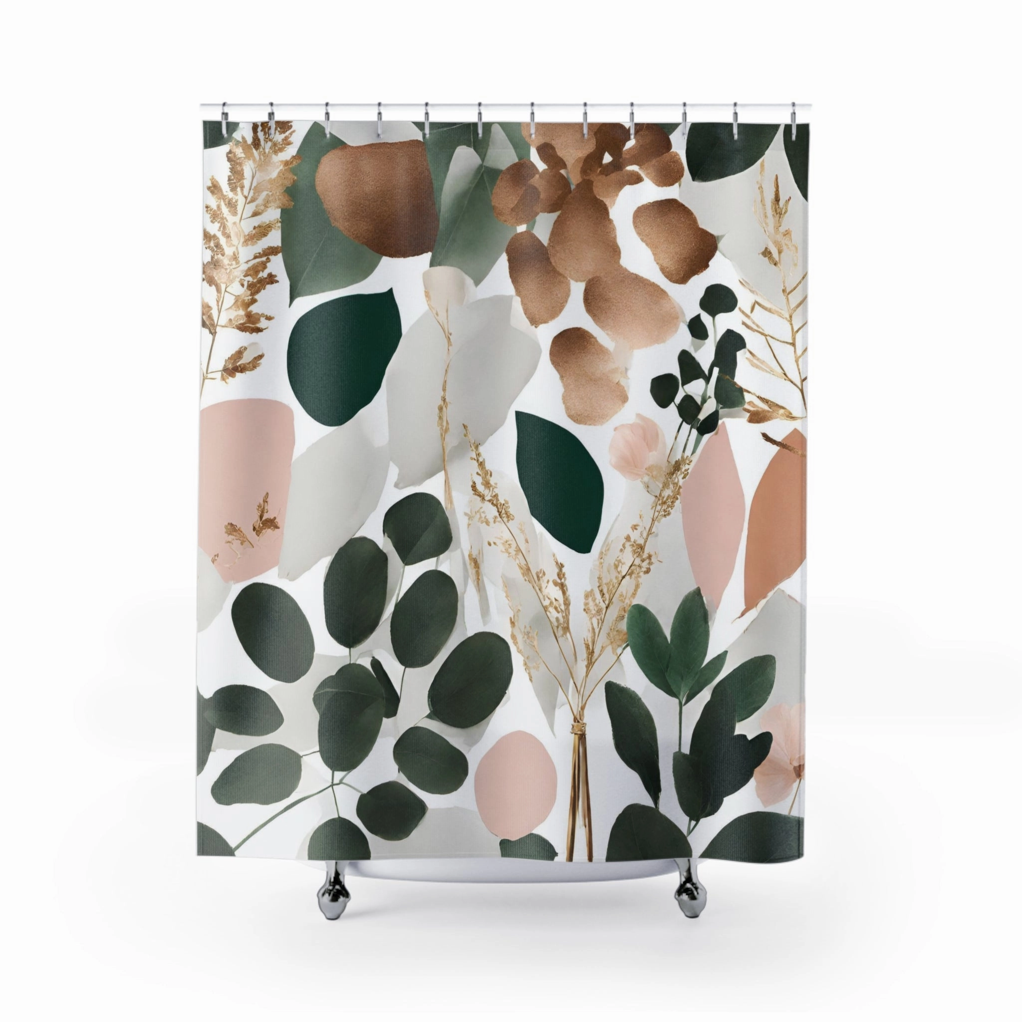 Boho Floral Shower Curtain | Colorful Emerald Green, Pink White Eucalyptus Leaves Lighting,Home Lighting