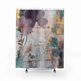 Boho Floral Shower Curtain | Rustic Purple Teal Lighting,Home Lighting