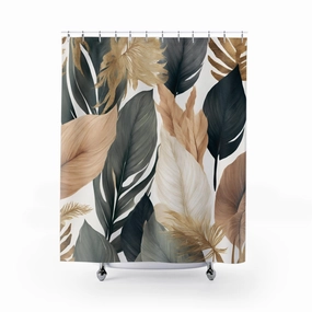 Boho Floral Shower Curtain | Taupe Beige, Ivory Grey, Black Leaves Lighting,Home Lighting