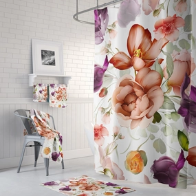 boho floral shower curtain | White Rust Purple Peonies Lighting,Home Lighting