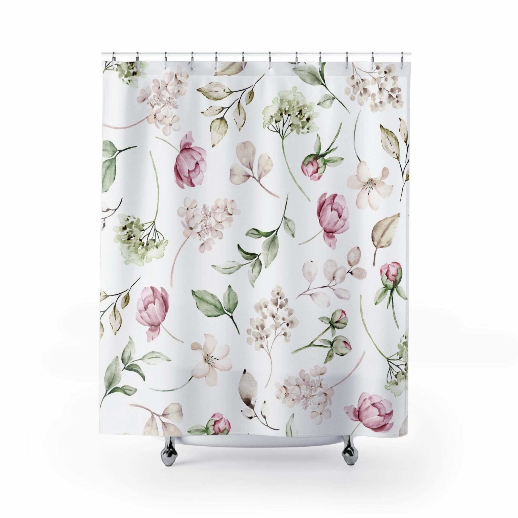Boho Floral Shower Curtain | White Sage Green, Blush Pink Peonies Lighting,Home Lighting