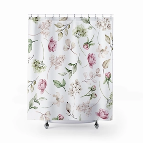 Boho Floral Shower Curtain | White Sage Green, Blush Pink Peonies Lighting,Home Lighting