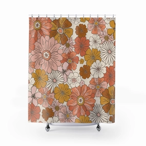 Boho Retro Floral Shower Curtain | Pink, Orange, Ivory Lighting,Home Lighting