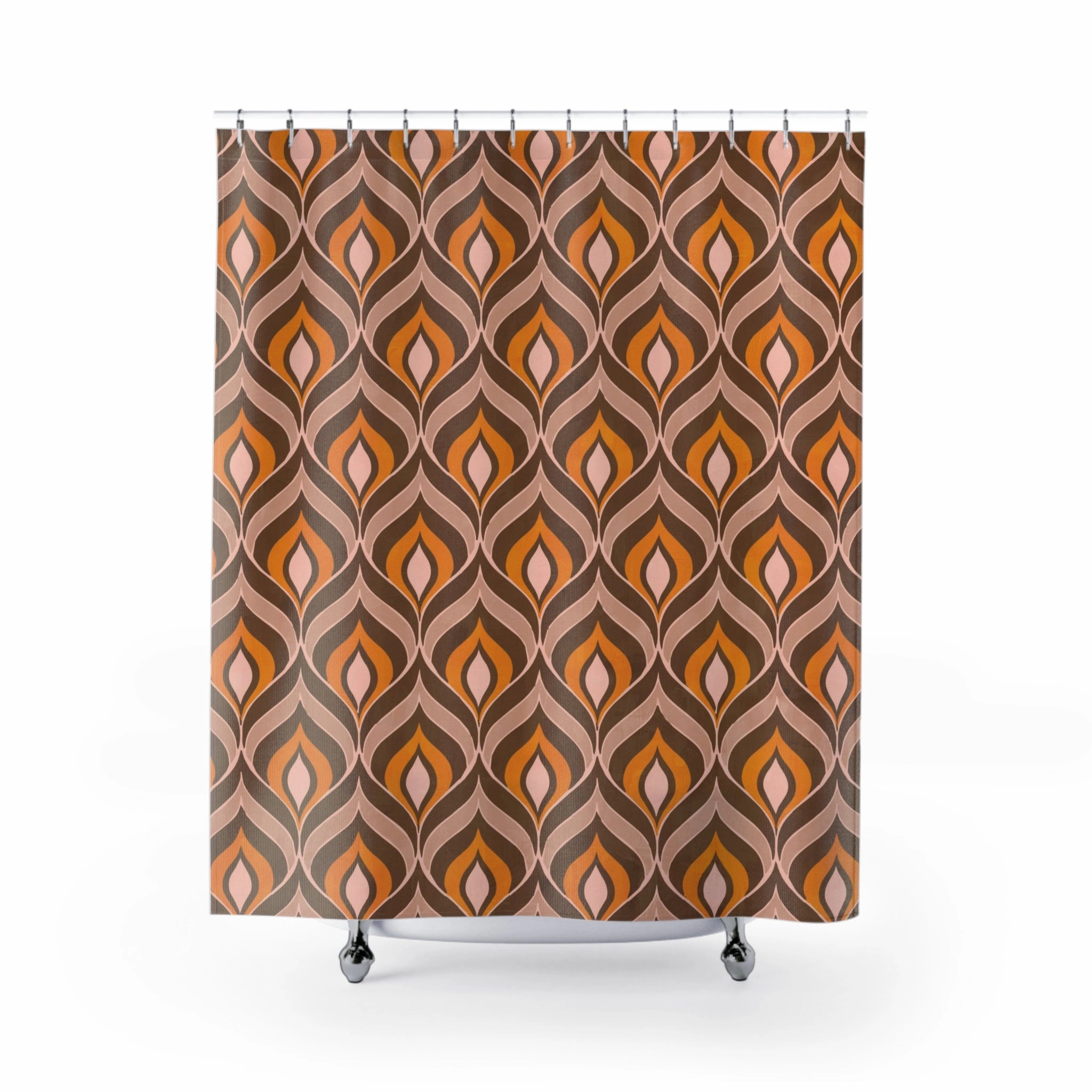 Boho Retro Shower Curtain | Dark Brown Burnt Orange Beige Lighting,Home Lighting