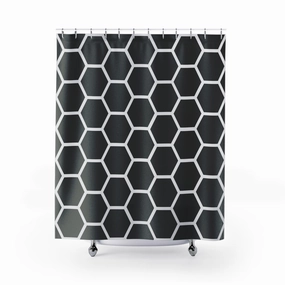 Boho Retro Shower Curtain | White Black Hexagon Lighting,Home Lighting