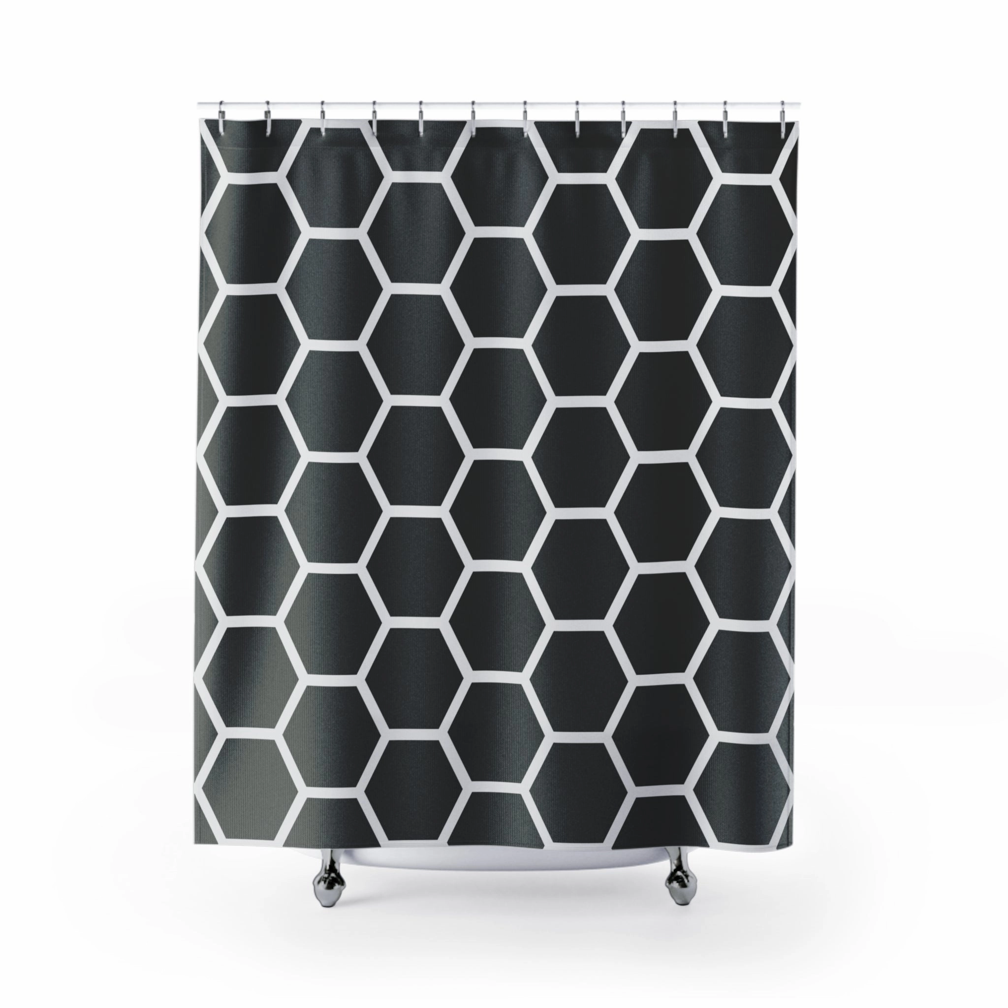Boho Retro Shower Curtain | White Black Hexagon Lighting,Home Lighting