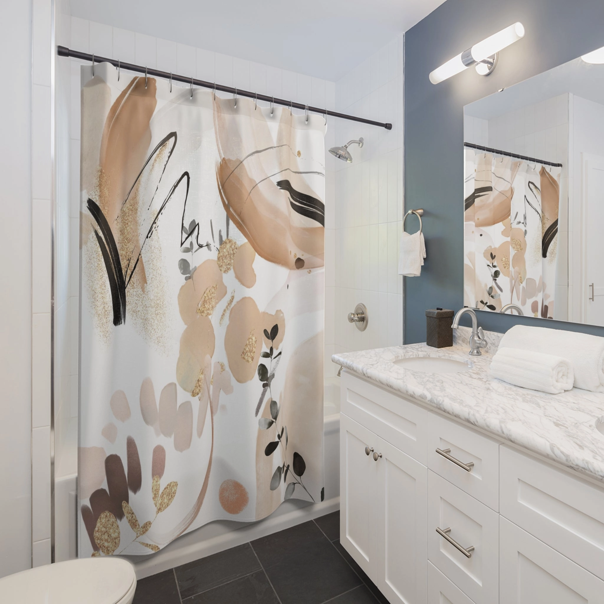 Boho Shower Curtain | Abstract Beige Black White