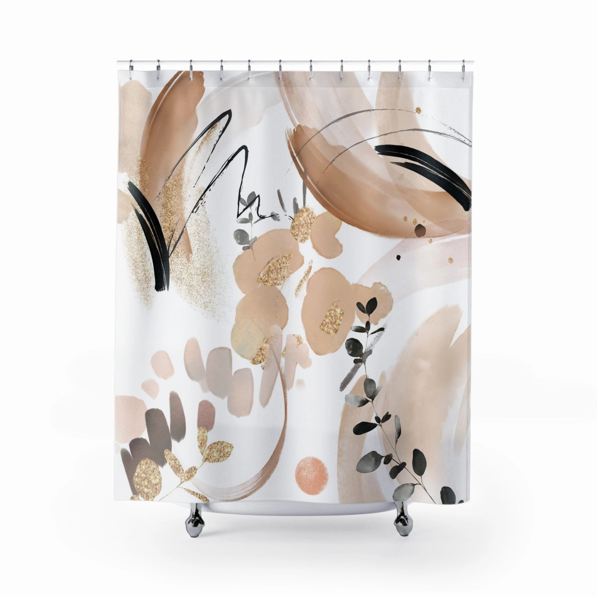 Boho Shower Curtain | Abstract Beige Black White Lighting,Home Lighting