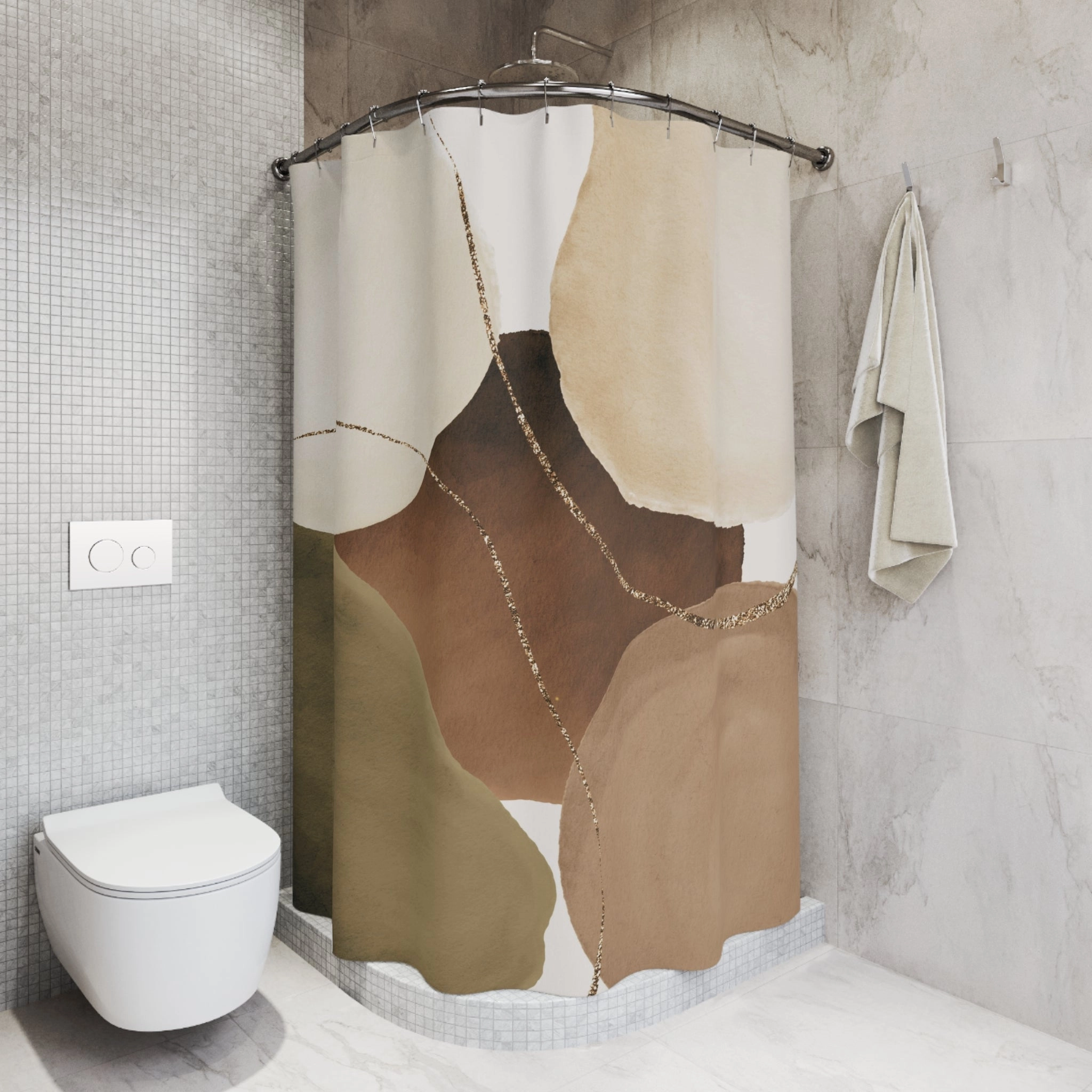 Boho Shower Curtain | Abstract Beige Taupe Brown