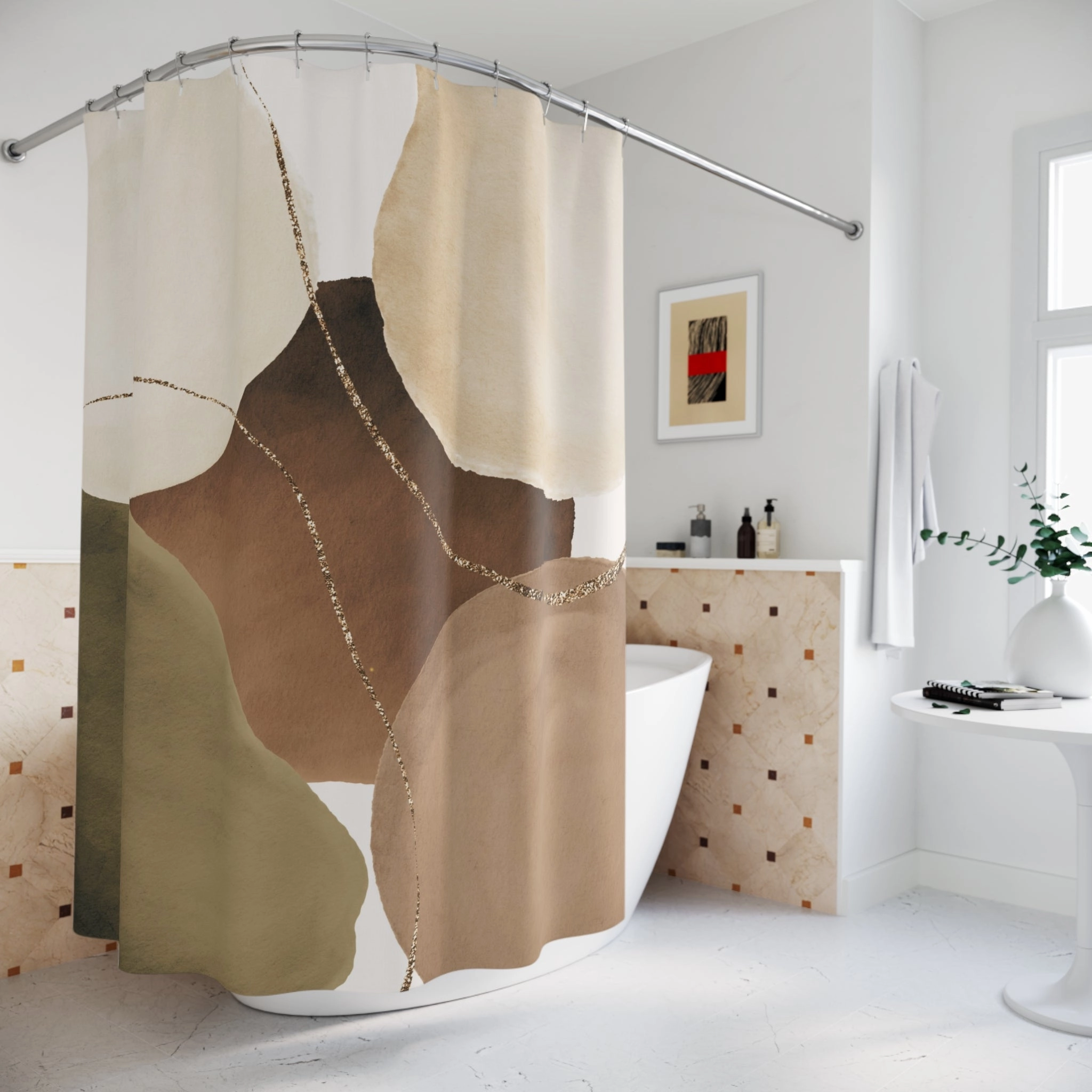 Boho Shower Curtain | Abstract Beige Taupe Brown