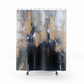 Boho Shower Curtain | Abstract Black Navy Blue, Beige Grey Lighting,Home Lighting