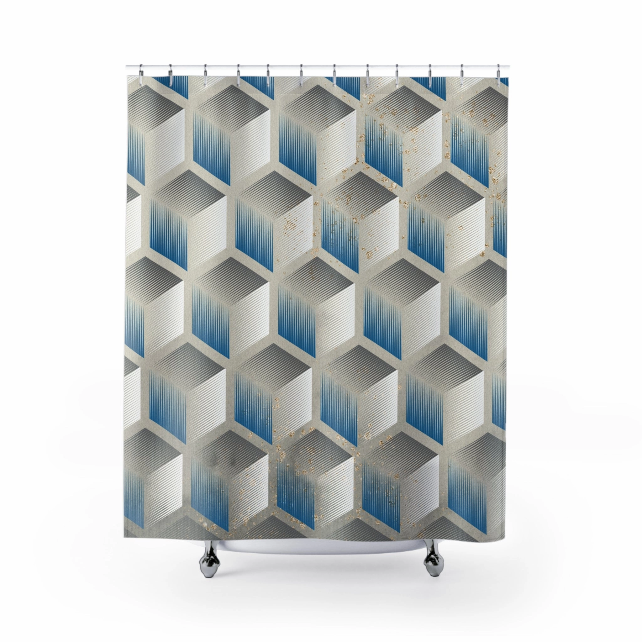 Boho Shower Curtain | Abstract Blue Grey Geometric Lighting,Home Lighting