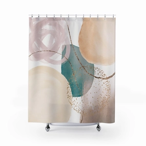 Boho Shower Curtain | Abstract Blush Beige, Teal Green Lighting,Home Lighting