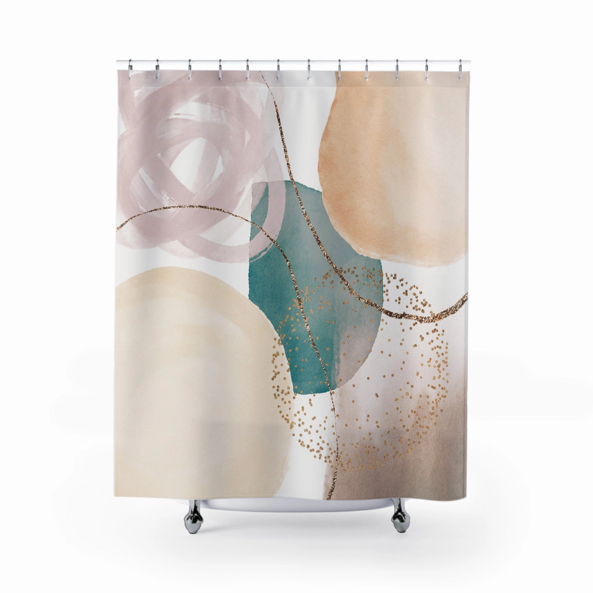Boho Shower Curtain | Abstract Blush Beige, Teal Green Lighting,Home Lighting