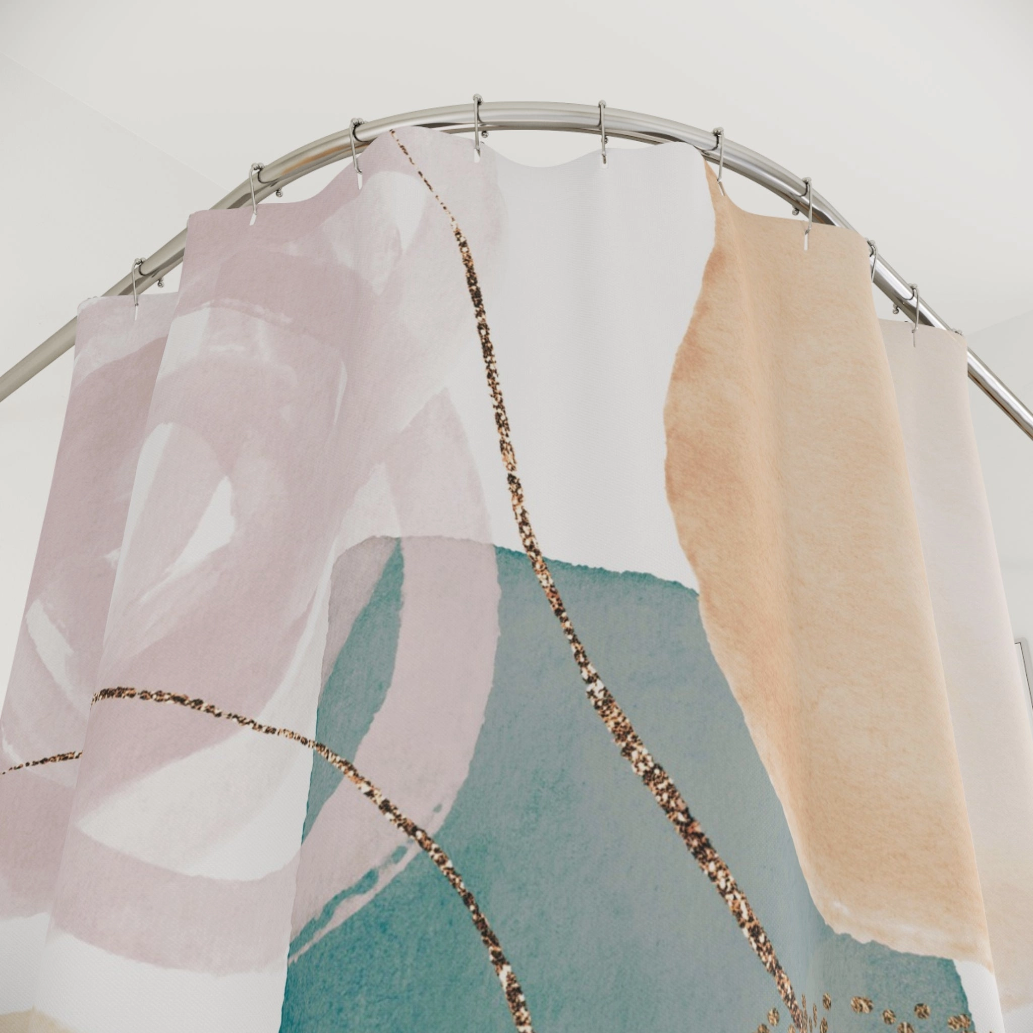 Boho Shower Curtain | Abstract Blush Beige, Teal Green