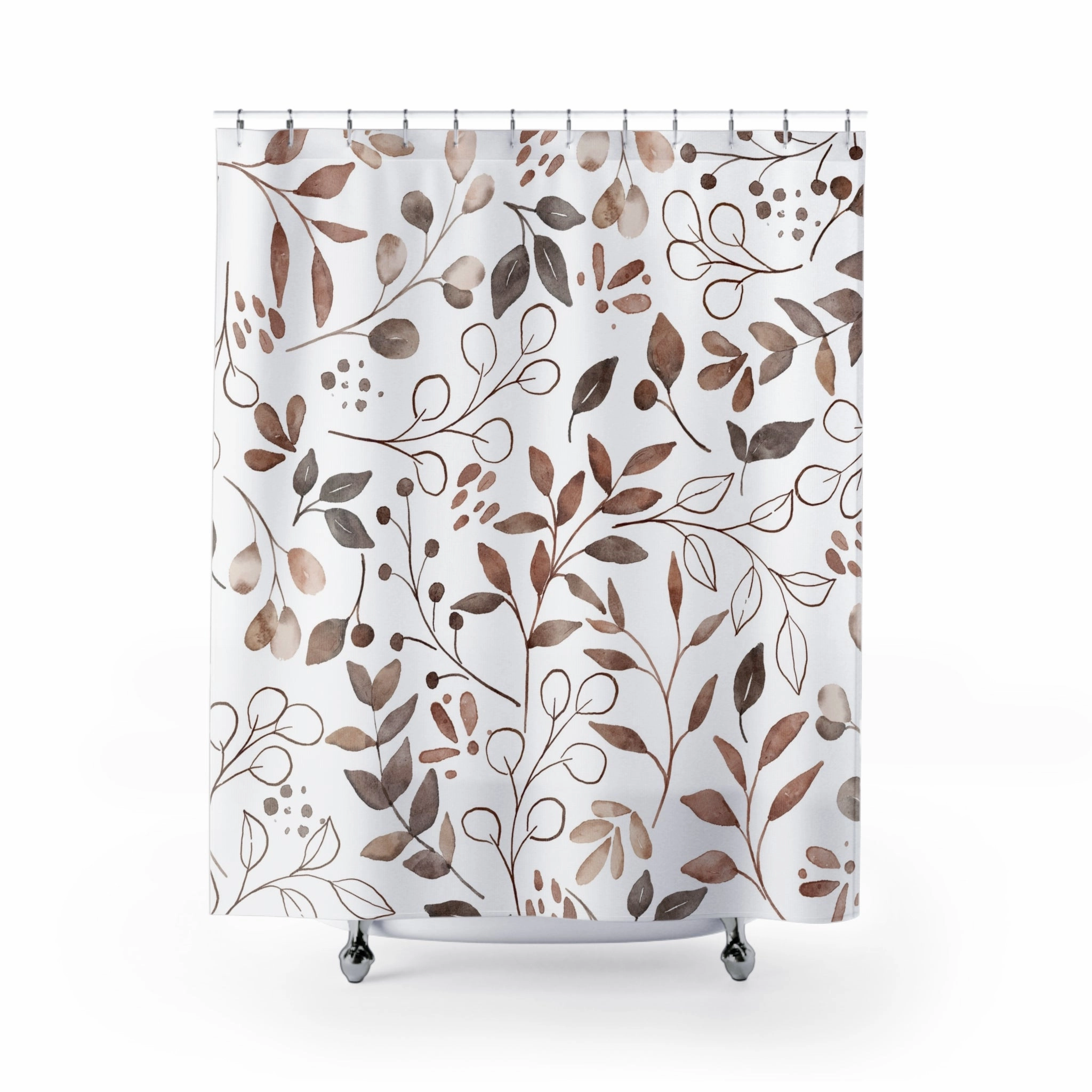 Boho Shower Curtain | Abstract Floral Leaves, Brown White Lighting,Home Lighting