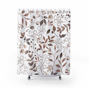 Boho Shower Curtain | Abstract Floral Leaves, Brown White Lighting,Home Lighting