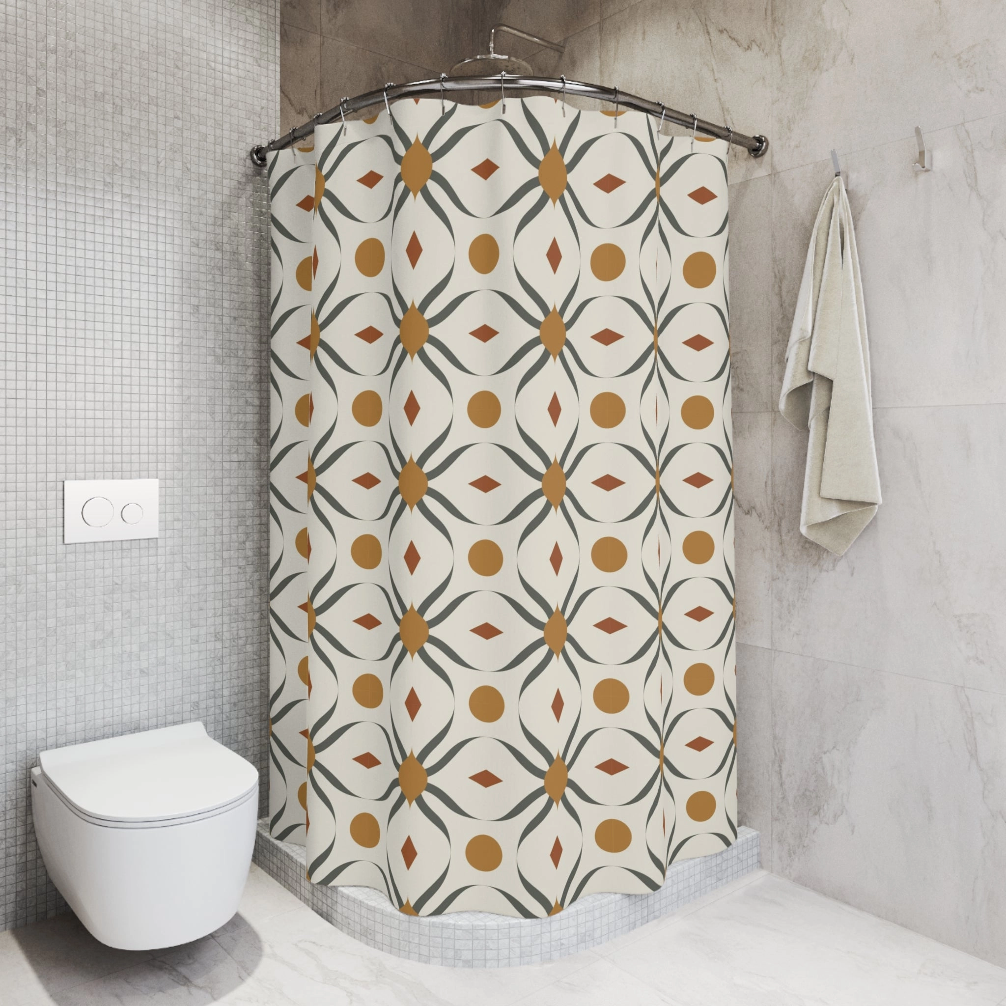 Boho Shower Curtain | Abstract Floral, Retro Beige Green