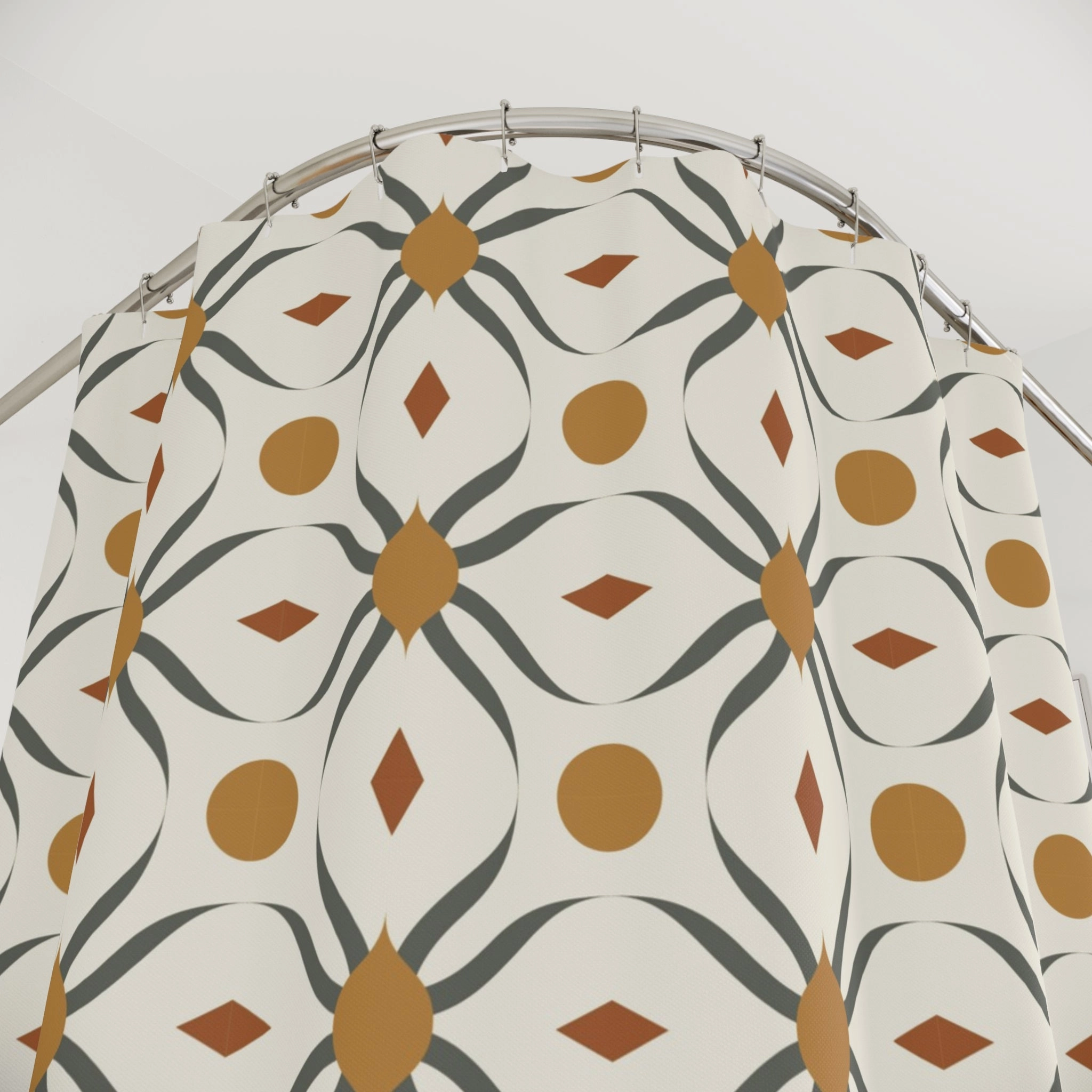 Boho Shower Curtain | Abstract Floral, Retro Beige Green