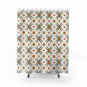 Boho Shower Curtain | Abstract Floral, Retro Beige Green Lighting,Home Lighting
