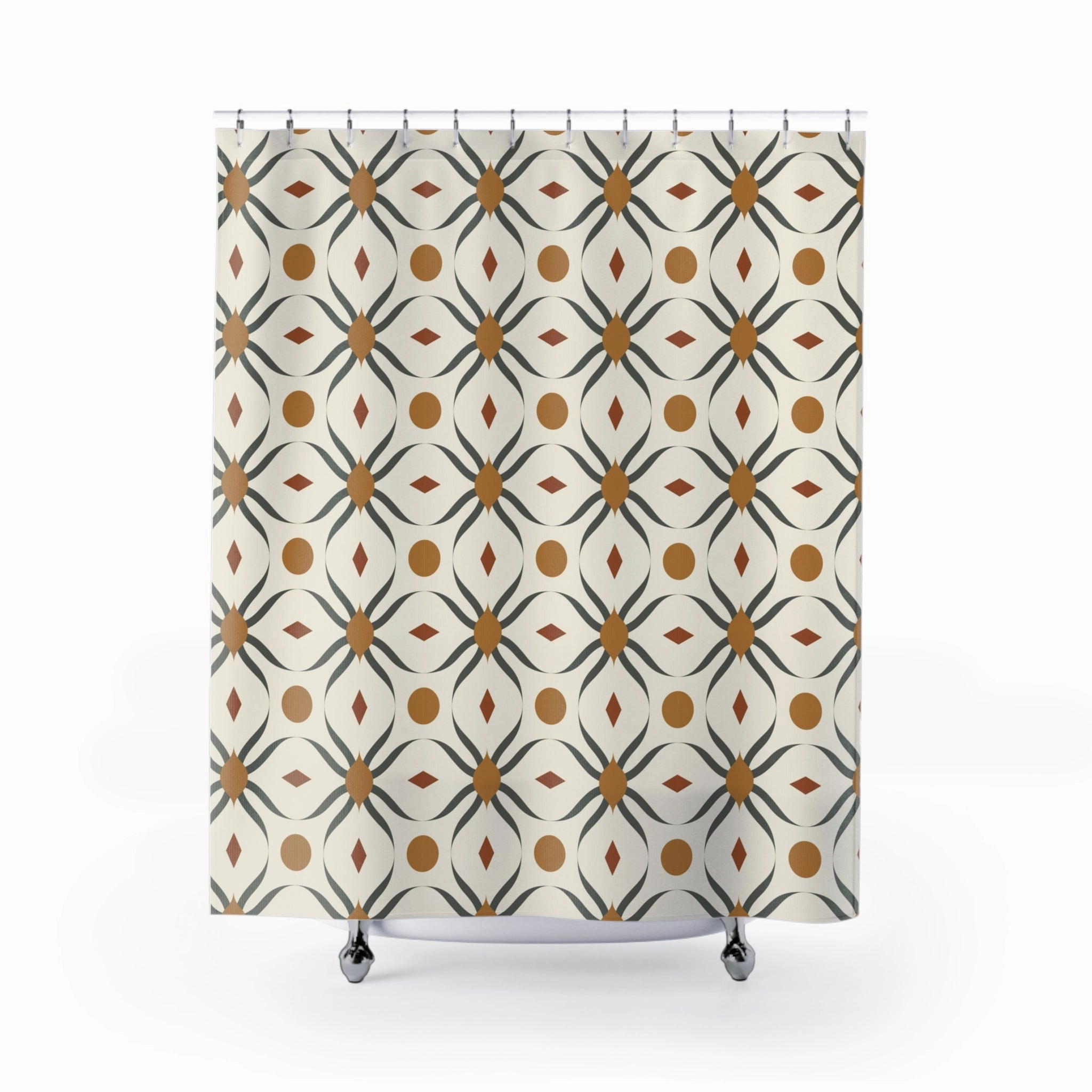 Boho Shower Curtain | Abstract Floral, Retro Beige Green Lighting,Home Lighting
