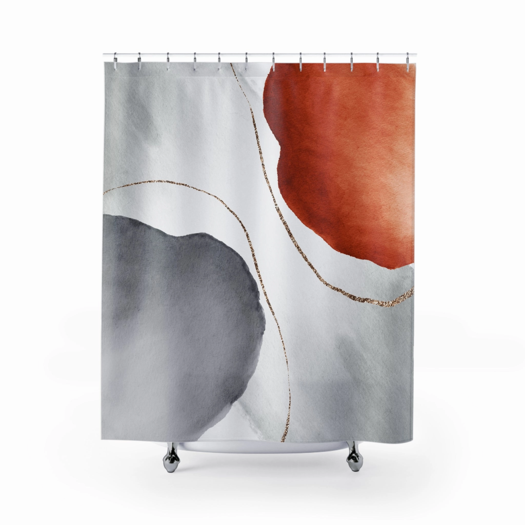 Boho Shower Curtain | Abstract Grey Burnt Orange Lighting,Home Lighting